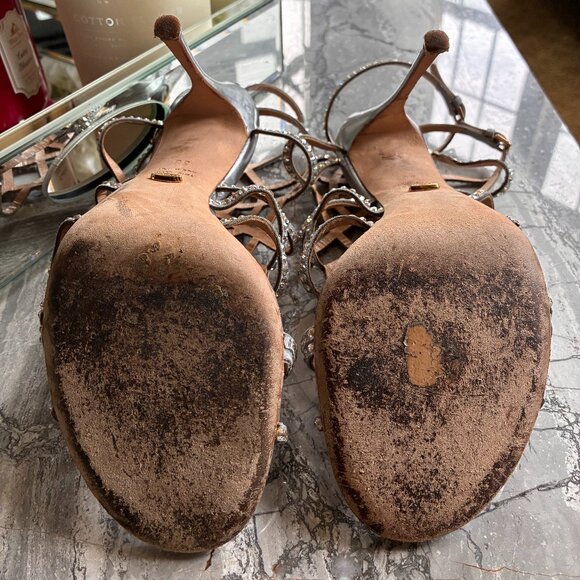 Sergio Rossi Scarpe Donna Sandal Silver Crystal Size 38 Authentic - Picture 7 of 8